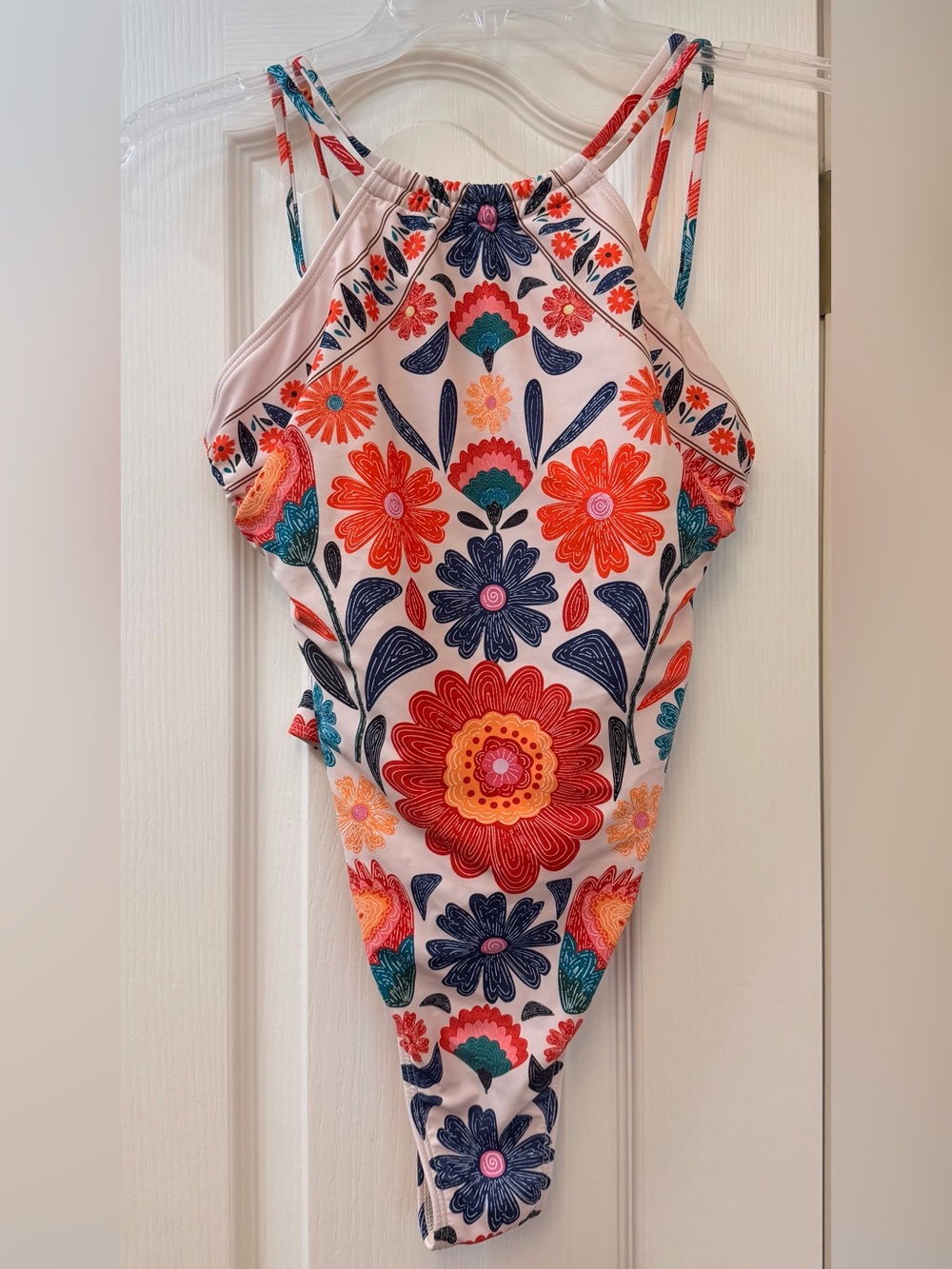 Womens Floral One-Piece Swimsuit - Pink with Multicolor Floral Print
